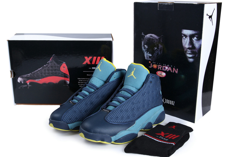 2013 Hardcover Air Jordan 13 Blue Yellow Shoes