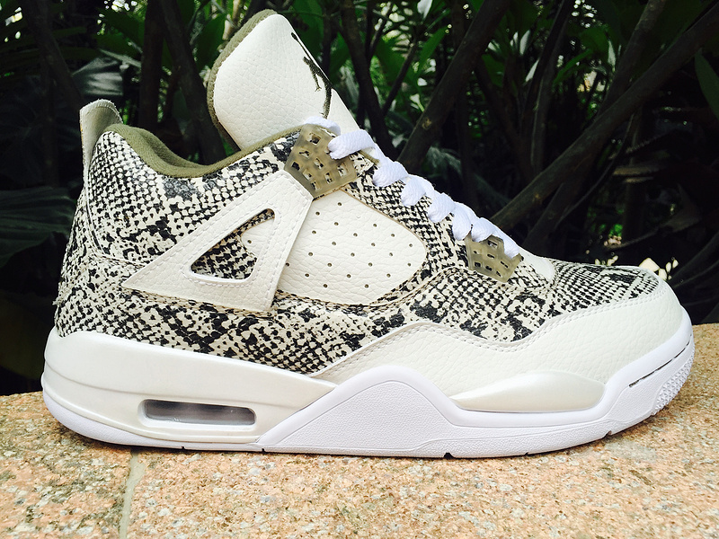 2015 Air Jordan 4 SnakeSkin White Army Green Shoes