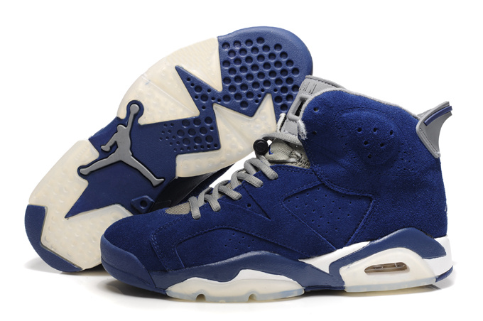 New Air Jordan 6 Suede Blue White Shoes