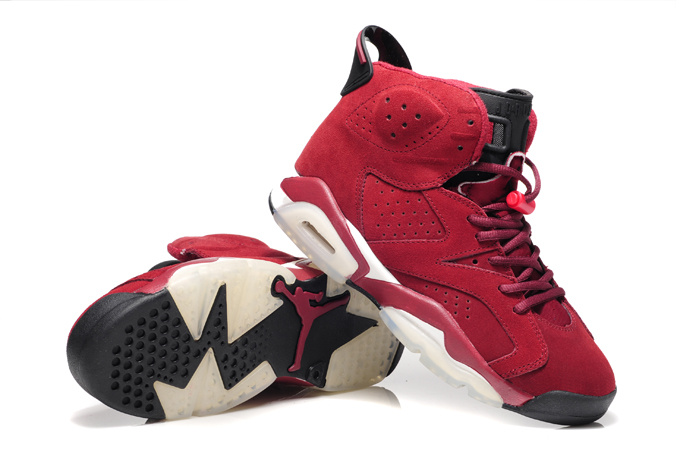 New Air Jordan 6 Suede Wine Red White Shoes - Click Image to Close