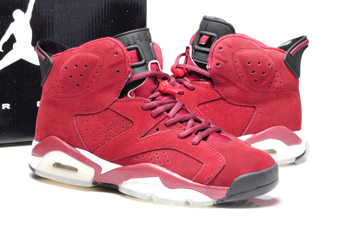 New Air Jordan 6 Suede Wine Red White Shoes