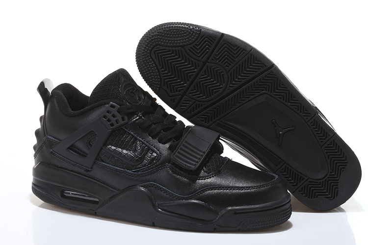 All Black Air Jordan 4 Shoes With Strap 