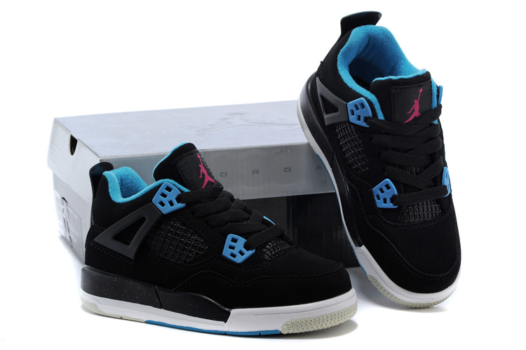 Kids Air Jordan 4 Black Blue Red Shoes