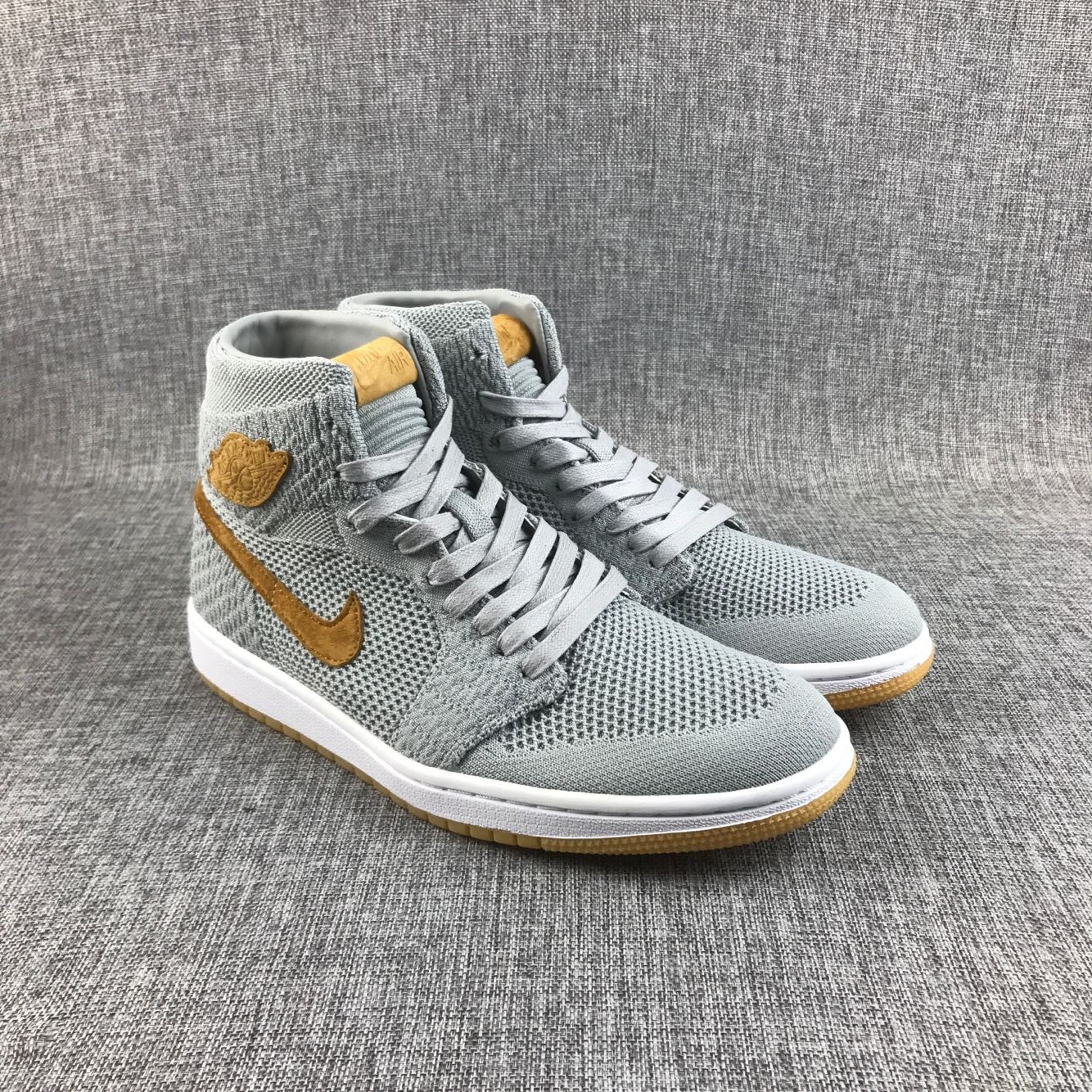 New Air Jordan 1 Flyknit Grey Yellow Shoes