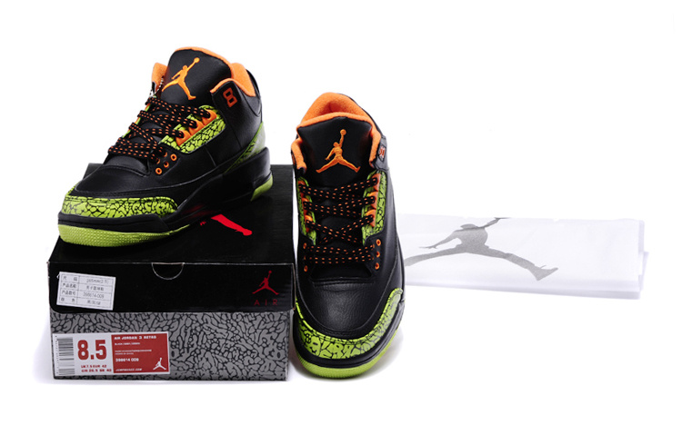 New Air Jordan 3 Black Green Cement Orange Shoes