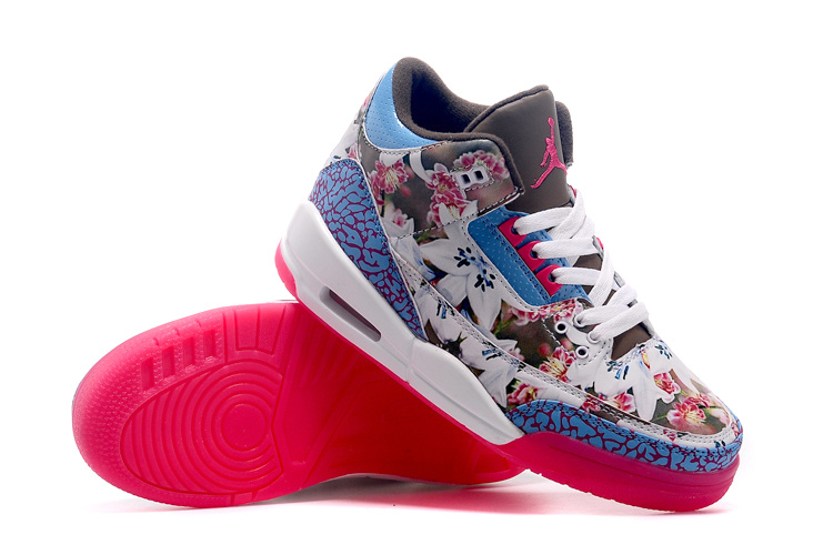 New Air Jordan 3 White Blue Red Shoes For Women - Click Image to Close