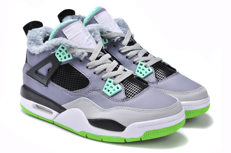 New Arrival Jordan 4 Retr Grey Black Green with Wool