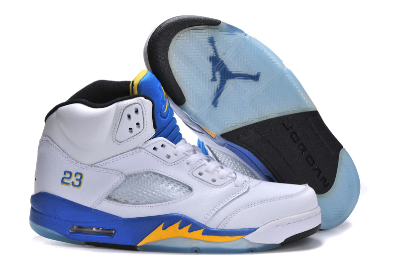 New Arrival Jordan 5 Retro White Bue Yellow Shoes