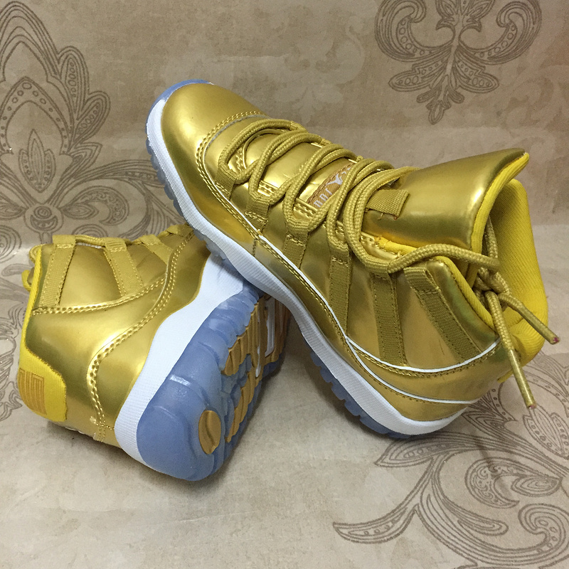 New Kids Air Jordan 11 Gold White Shoes