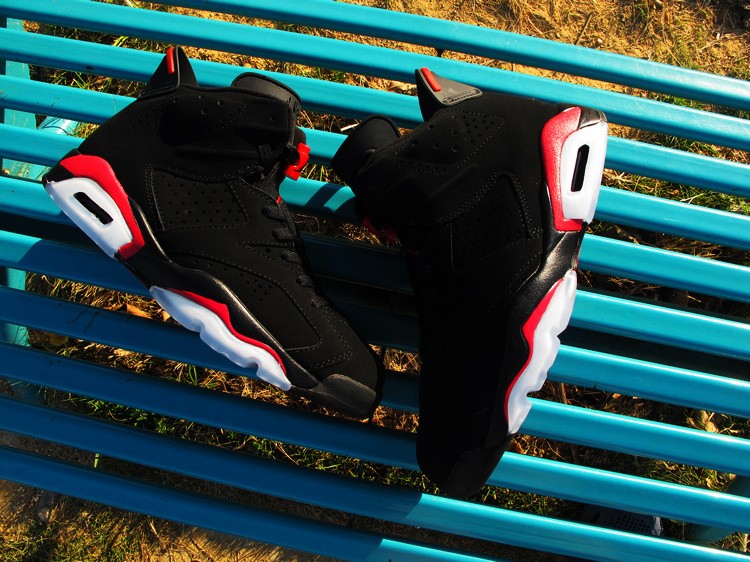 Top Layer Leather Jordan 6 Black Deep Red White Shoes