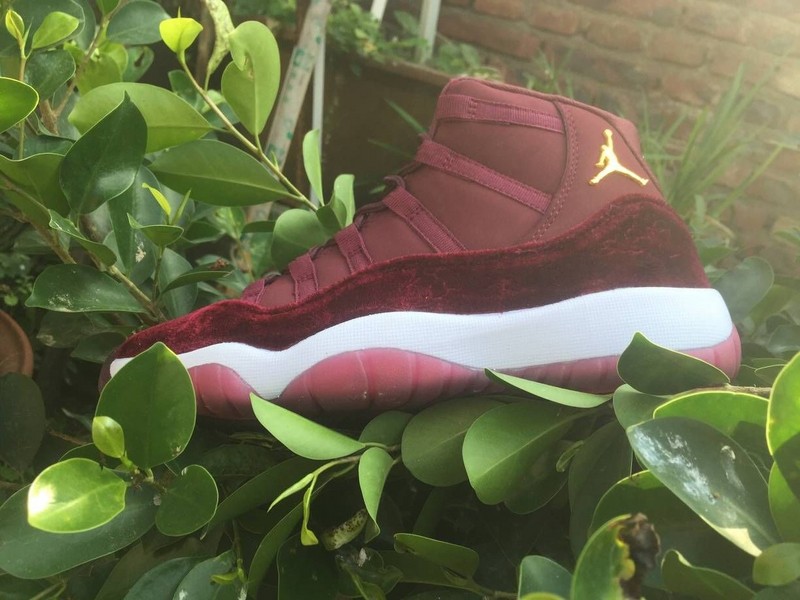 Women Air Jordan 11 Velvet Wine Red Gold Shoes